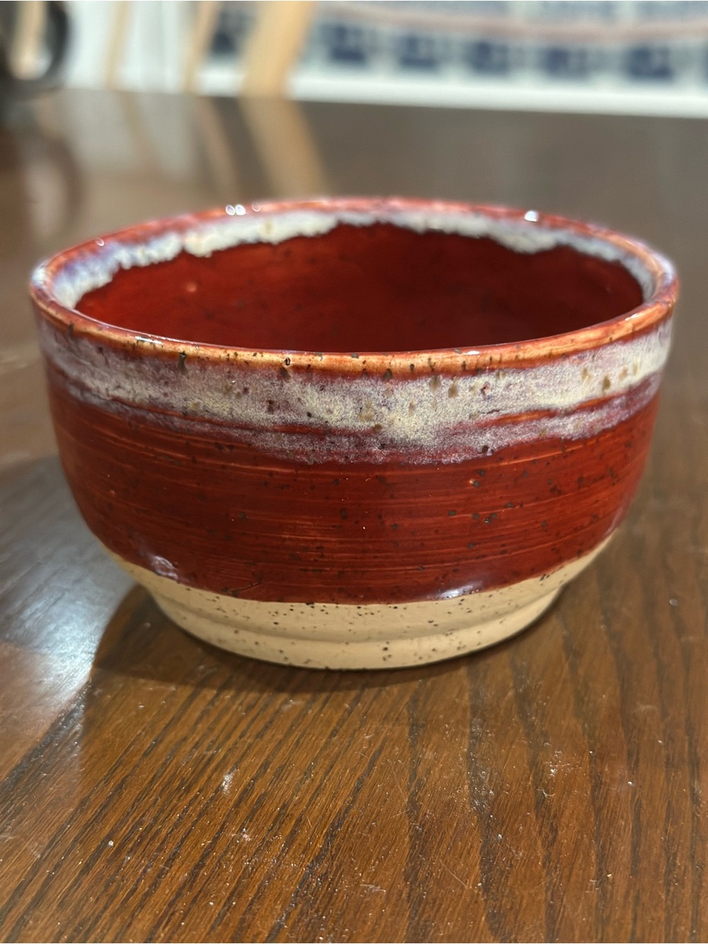 Handcrafted Home Art Ceramic Bowl - Red and Cream